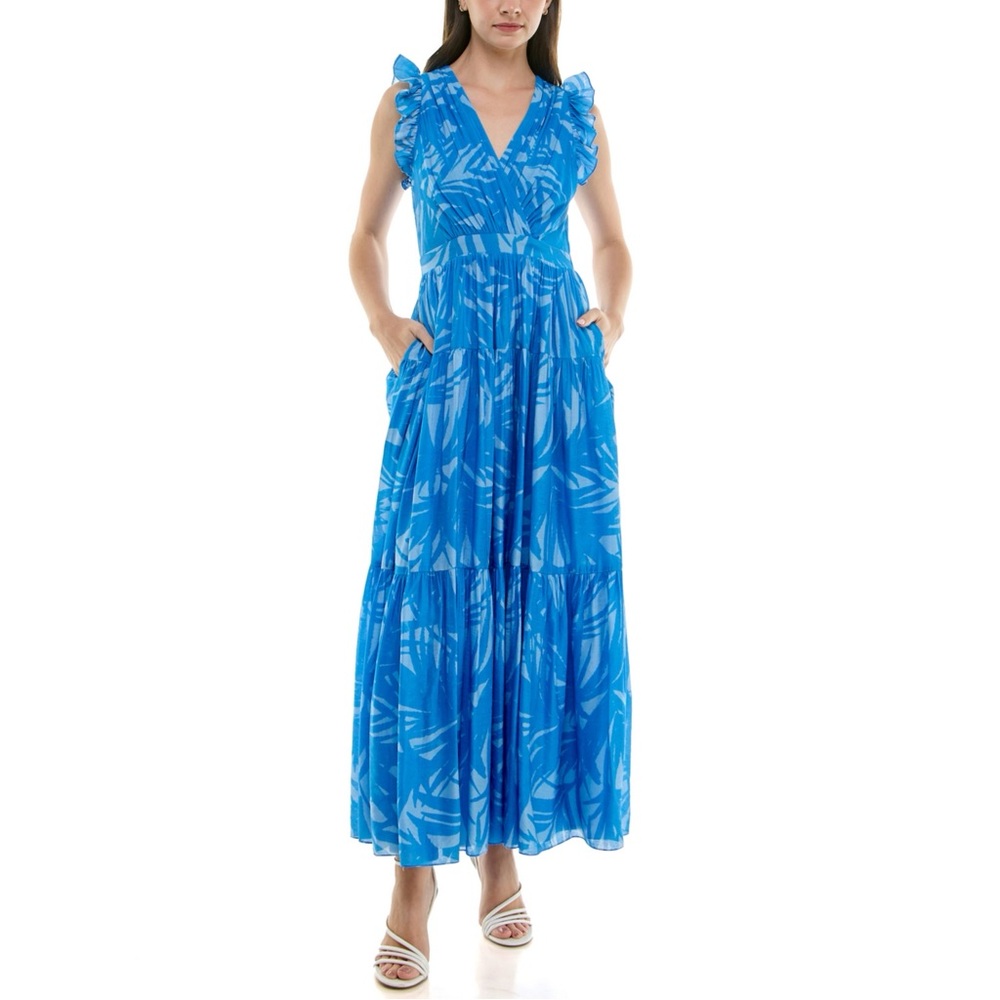 Taylor Blue Palm Print Maxi Dress Size 2